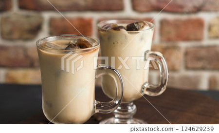 Iced coffee in glass jars 124629239
