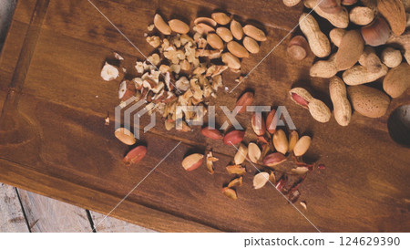 Dry fruits on wooden table Dry fruits on wooden table 124629390