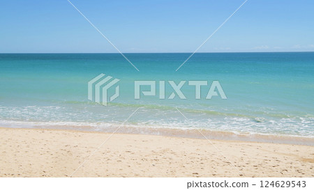 Waves crashing on the sandy beach 124629543