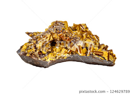 Wulfenite mineral stone on a white background 124629789
