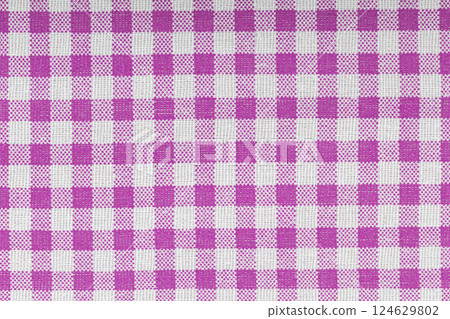 Pink and white checkered, pattern, design, cotton fabric for sewing, texture background Pink and white checkered, pattern, design, cotton fabric for sewing, texture background 124629802