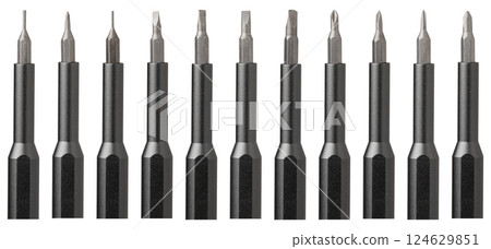 set screwdriver with different bits sizes on isolated or white background 124629851
