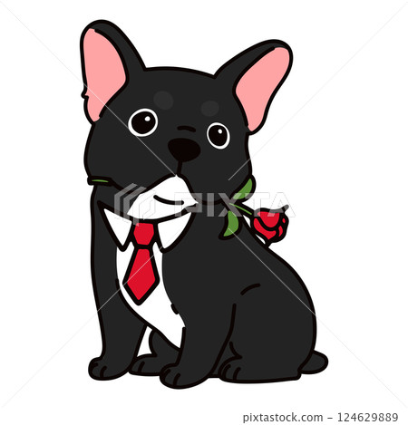 情人節黑色法國鬥牛犬插圖，有輪廓 124629889