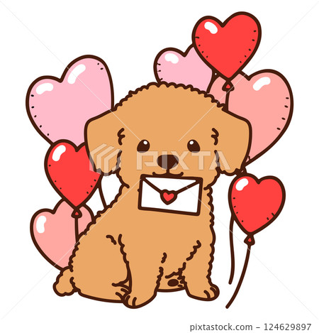Valentine's Day toy poodle illustration with main lines Valentine's Day toy poodle illustration with main lines 124629897