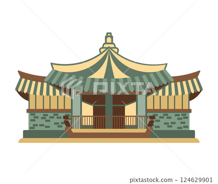 Japanese traditional temple or asian pagoda, japanese traditional landmark. Flat style illustration. 124629901