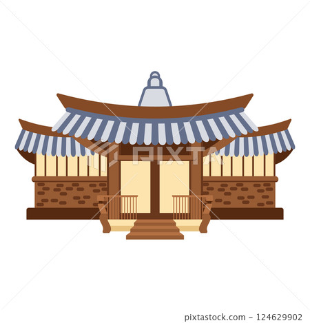 Japanese traditional temple or asian pagoda, japanese traditional landmark. Flat style illustration. Japanese traditional temple or asian pagoda, japanese traditional landmark. Flat style illustration. 124629902
