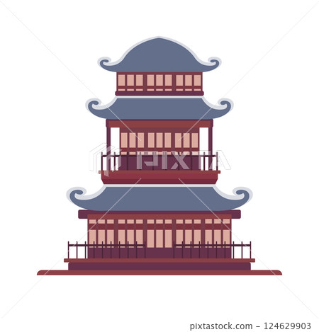Japanese traditional temple or asian pagoda, japanese traditional landmark. Flat style illustration. Japanese traditional temple or asian pagoda, japanese traditional landmark. Flat style illustration. 124629903