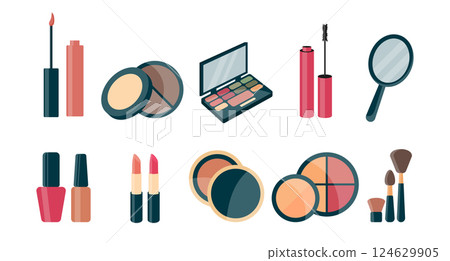 Set of makeup and cosmetics icons. Illustration in flat style 124629905