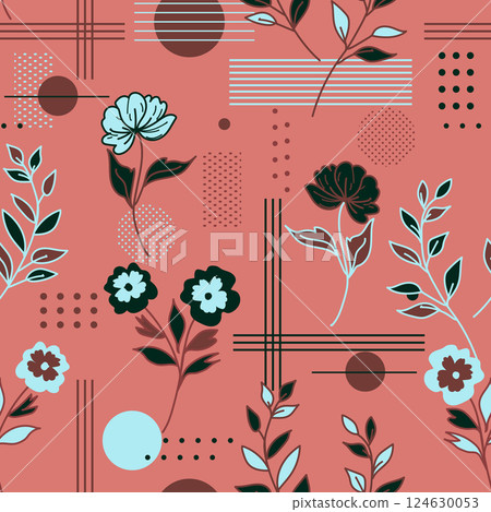 Abstract flower blooming design. Pattern with floral seamless. Abstract art vector with flowers and geo shapes. Vector illustration. Abstract flower blooming design. Pattern with floral seamless. Abstract art vector with flowers and geo shapes. Vector illustration. 124630053