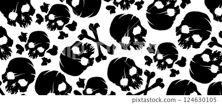Skulls pattern on background. Backdrop for halloween cover. Illustration with skulls for the Halloween. Scary goth cover vector background. Skulls pattern on background. Backdrop for halloween cover. Illustration with skulls for the Halloween. Scary goth cover vector background. 124630105
