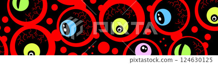 Cartoon evil eyes pattern for halloween cover. Horror illustration background. 124630125