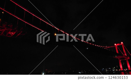 漆黑夜空中的一條深紅色線 124630153