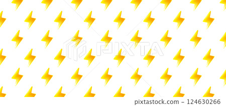Background with cartoon lightning pattern. Yellow lightning bolt shape pattern illustration. Thunderbolt symbol backdrop. Cute wallpaper. 124630266