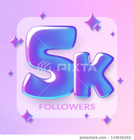 5K followers purple 3d holographic numbers social media post design on gradient background 124630268