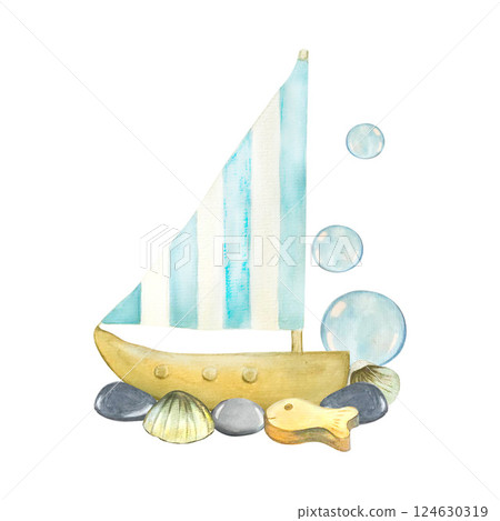 sea toy watercolor sea toy watercolor 124630319