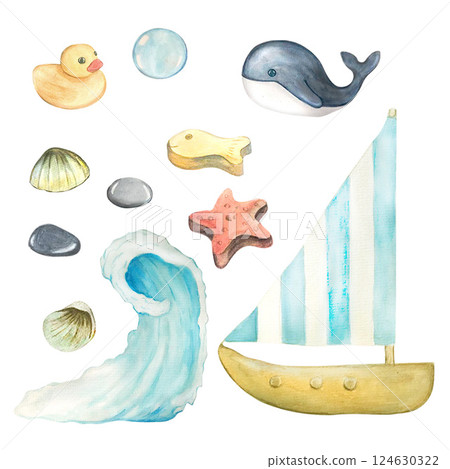 sea toy watercolor set 124630322