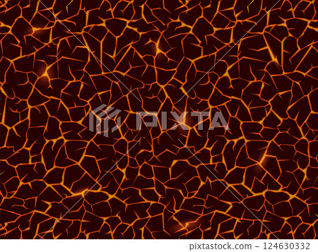 Crack pattern with volcanic lava on the ground 124630332