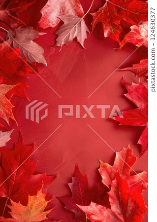 Civic Day Holiday Canada, red maple leaf frame, autumn red background, vertical banner, copy space, free space for text Civic Day Holiday Canada, red maple leaf frame, autumn red background, vertical banner, copy space, free space for text 124630377