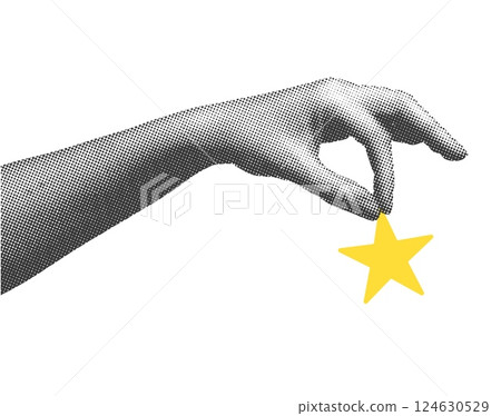 Hand holding one star as a symbol of reward and recognition. Quality service, feedback, and loyalty. 124630529