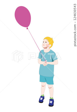 Little kid holding a balloon 124630543