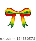 Bow in Carnival Colors Bright Satin, red yellow green. Perfect for festive designs, greeting cards, advertisements, events, Brazilian carnival, reggae style For web graphics, posters, gifts, digital 124630578