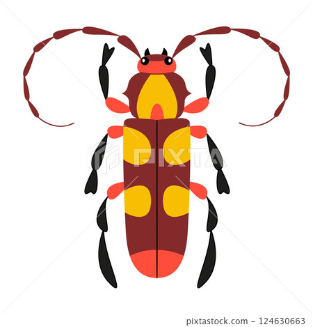 Stylized beetle with a unique and colorful design. Hand drawn trendy flat style. 124630663