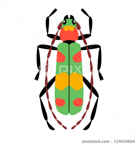 Stylized beetle with a unique and colorful design. Hand drawn trendy flat style. 124630664