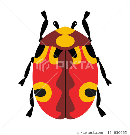 Stylized beetle with a bright red body and black spots. Hand drawn trendy flat style 124630665