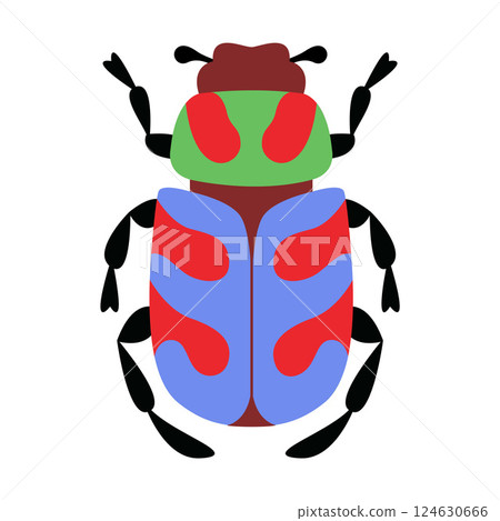 Stylized beetle with a unique and colorful design. Hand drawn trendy flat style. 124630666