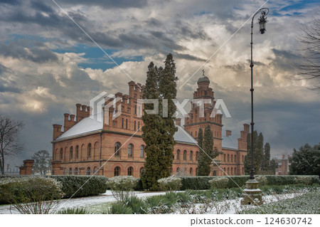 Chernivtsi National University Seminar building in winter, Ukraine. 124630742