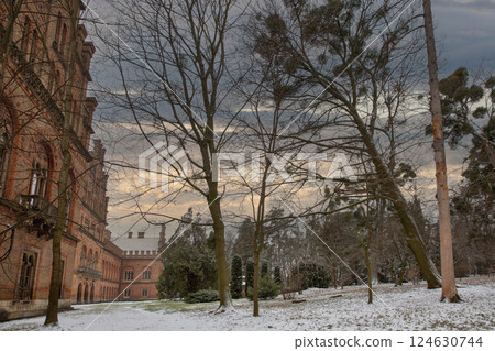 Chernivtsi National University Seminar building in winter, Ukraine. 124630744