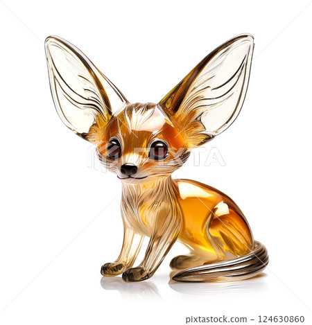 Glass fennec fox figurine on a white background. 124630860