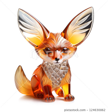 玻璃耳廓狐小雕像。白色背景。 124630862