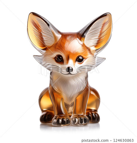 玻璃耳廓狐小雕像。白色背景。 玻璃耳廓狐小雕像。白色背景。 124630863