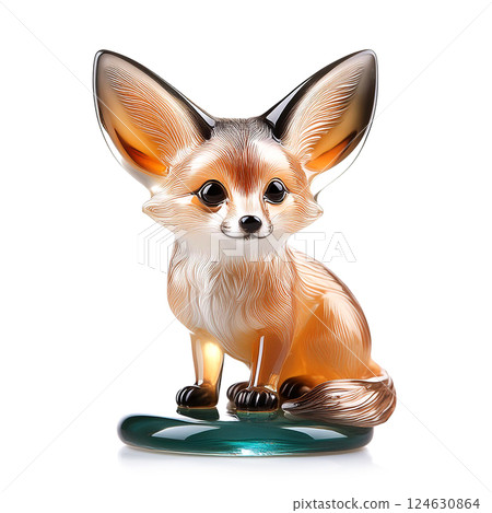玻璃耳廓狐小雕像。白色背景。 玻璃耳廓狐小雕像。白色背景。 124630864