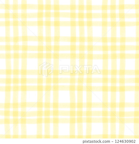 Yellow Plaid Gingham Hand Drawn Background Pattern Overlay 124630902