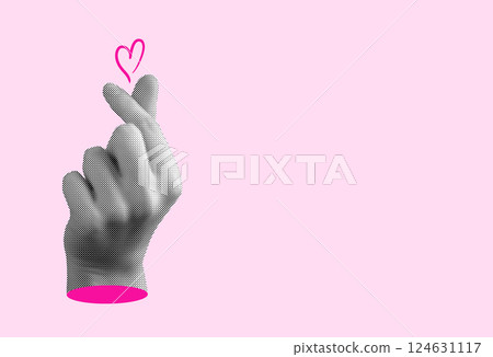 Hand making a heart gesture with fingers, symbolizing love and affection. Creative expression of Hand making a heart gesture with fingers, symbolizing love and affection. Creative expression of 124631117