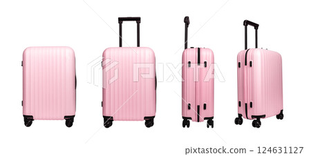 Luggage set, stylish suitcase and bag in pink color, compact and trendy design. Travel accessories, 124631127
