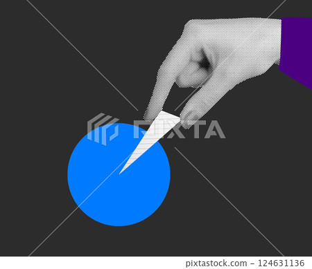 Pie chart showing divided sectors representing income, taxation, and revenue. Woman holding chart Pie chart showing divided sectors representing income, taxation, and revenue. Woman holding chart 124631136