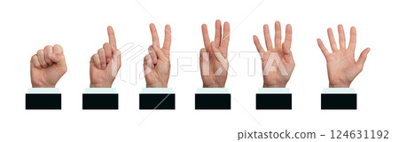 Hand counting numbers 1, 2, 3, 4, 5 in a business office setting. Employee showing digits in a Hand counting numbers 1, 2, 3, 4, 5 in a business office setting. Employee showing digits in a 124631192
