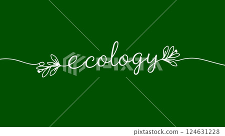 Ecology word floral decoration. Leaves berries nature details. Eco projects environmental banners. Minimalist flat lay green background vector illustration Ecology word floral decoration. Leaves berries nature details. Eco projects environmental banners. Minimalist flat lay green background vector illustration 124631228