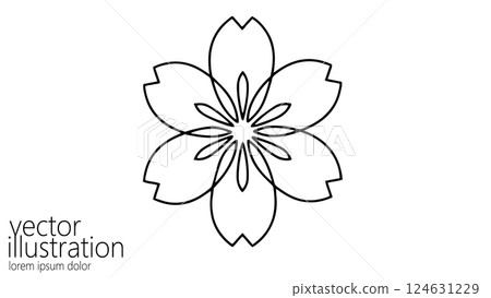 Flower outline design simple. Sakura blossom floral element. Spring decor graphic design. Minimalist black line white background vector illustration. 124631229