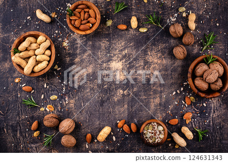 Assortment of different nuts and seeds Assortment of different nuts and seeds 124631343
