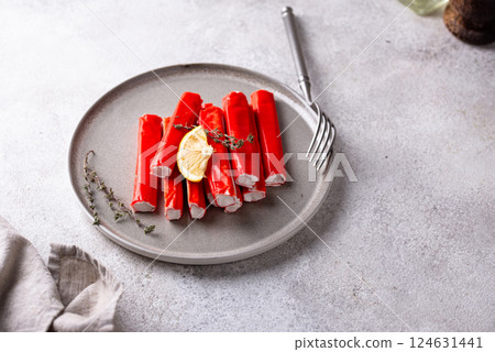 Surimi sticks from crab meat Surimi sticks from crab meat 124631441