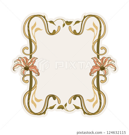 Elegant Decorative Lilies Art Nouveau Boho Border Bohemian Flowers Folk Flower Vintage Banner Backgrounds 124632115