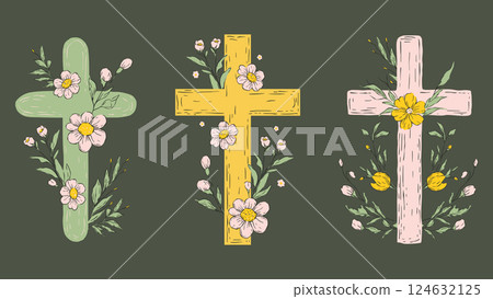 Easter Cross Sketch Set Rustic Collection Jesus Crosses Religion Vector Catholic Floral Vintage Pastel Flowers Easter Cross Sketch Set Rustic Collection Jesus Crosses Religion Vector Catholic Floral Vintage Pastel Flowers 124632125