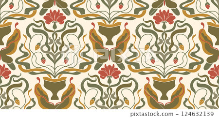 Art Nouveau Seamless Vintage Pattern Floral Motif And Ornament Botanical Retro Folk Contemporary Art Art Nouveau Seamless Vintage Pattern Floral Motif And Ornament Botanical Retro Folk Contemporary Art 124632139