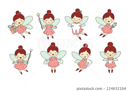 Tooth Fairy Cute Clipart Set Soft Pastel Colors Baby Fairies Whimsical Vector Illustration Tooth Fairy Cute Clipart Set Soft Pastel Colors Baby Fairies Whimsical Vector Illustration 124632184