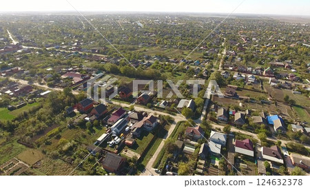 Top view of the village. The village of Poltavskaya. Top view of the village. The village of Poltavskaya. 124632378