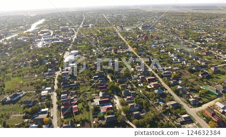 Top view of the village. The village of Poltavskaya. 124632384